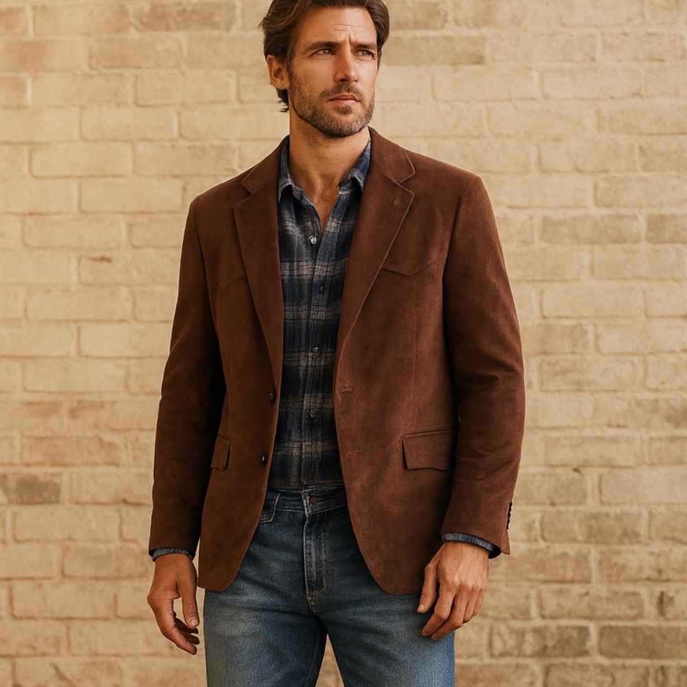 Vintage Pagano West Western Tailored Sports Coat Blazer Brown Suede Made in USA